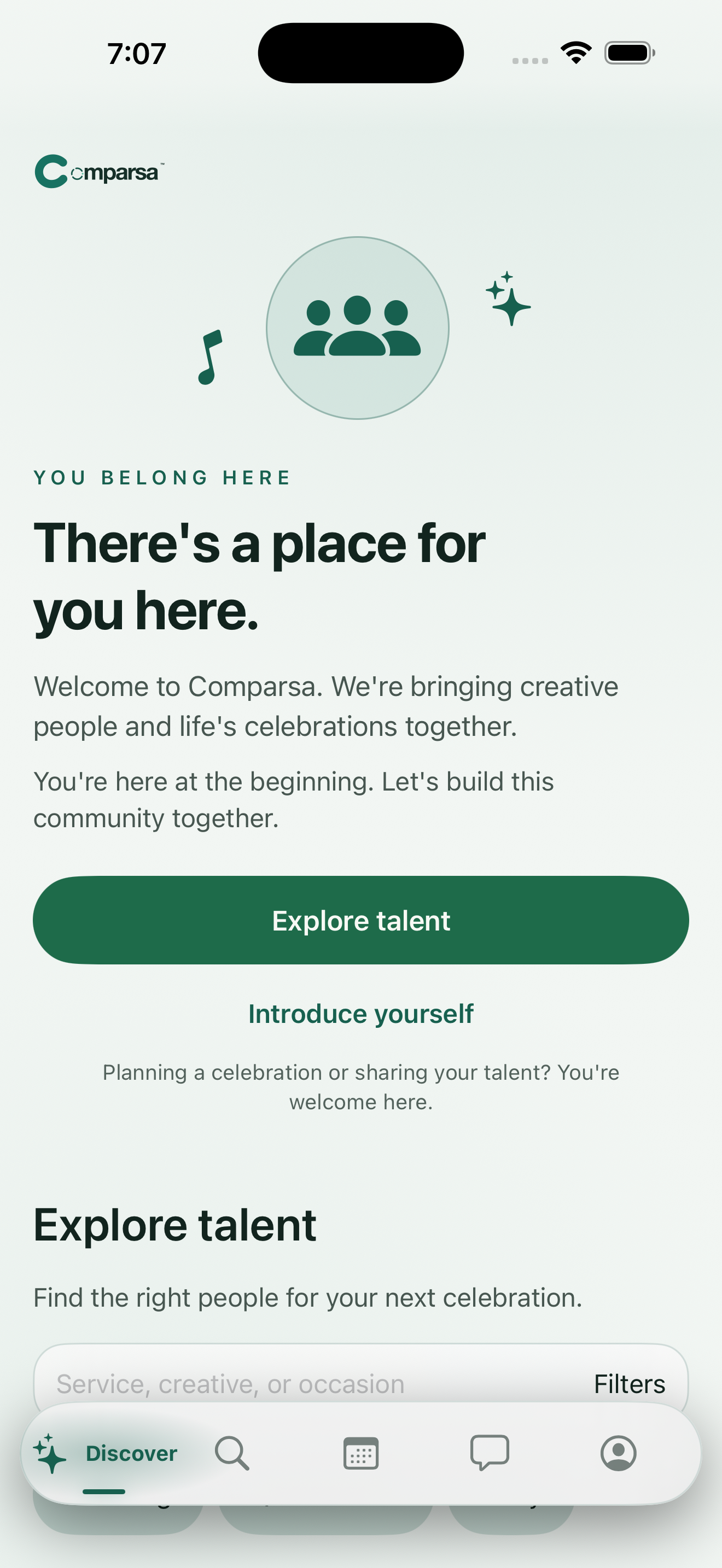 Comparsa's welcome screen for hosts and creators